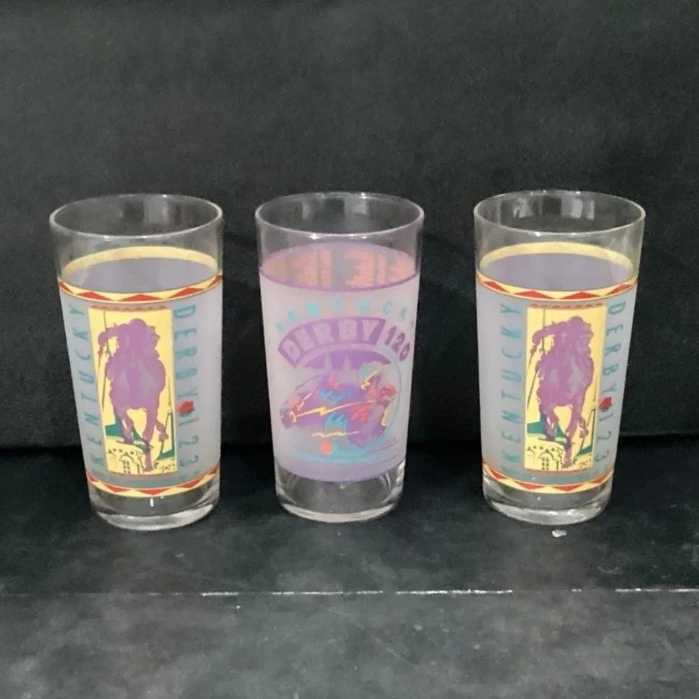 Kentucky Derby Mint Julep Tumblers, Set‎ of 3, Vintage Churchill Downs Glasses